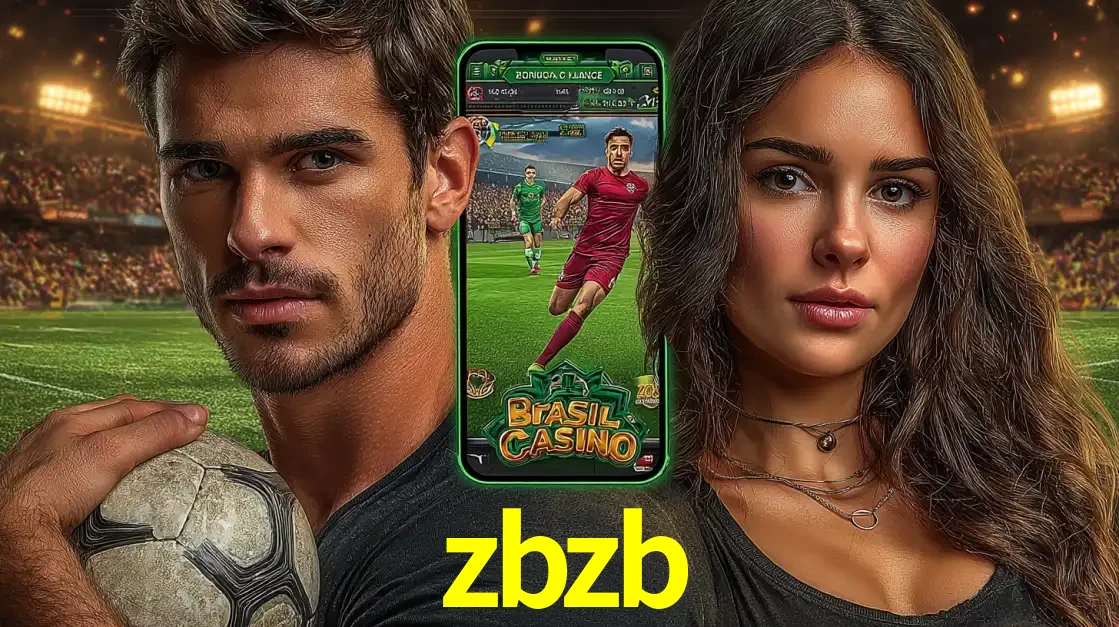 Homem segurando uma bola de futebol e uma mulher ao lado de um smartphone exibindo o jogo de apostas esportivas da zbzb. Faça seu palpite no cassino online.